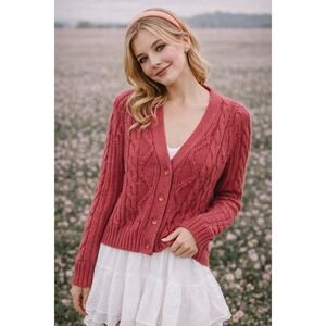 Vintage Y2K Edebe Womens Cardigan Chunky Sweater Size Medium Coquette Soft Girl